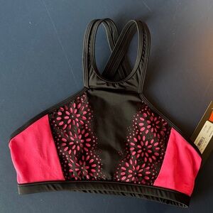 Girls Black and Pink Sports Bra laser cut design